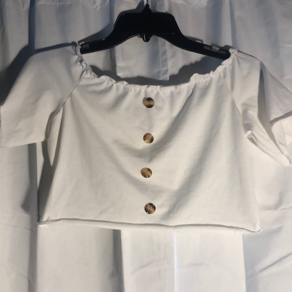 Shein White Off the Shoulder Crop Top